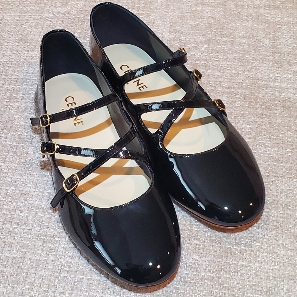 CELINE Criss Cross Babies Ballerina Flats - Black Patent - NWT 7.5B